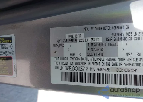 2012 Mazda Mazda5 Sport из США, поврежденный, VIN JM1CW2BL6C0105712